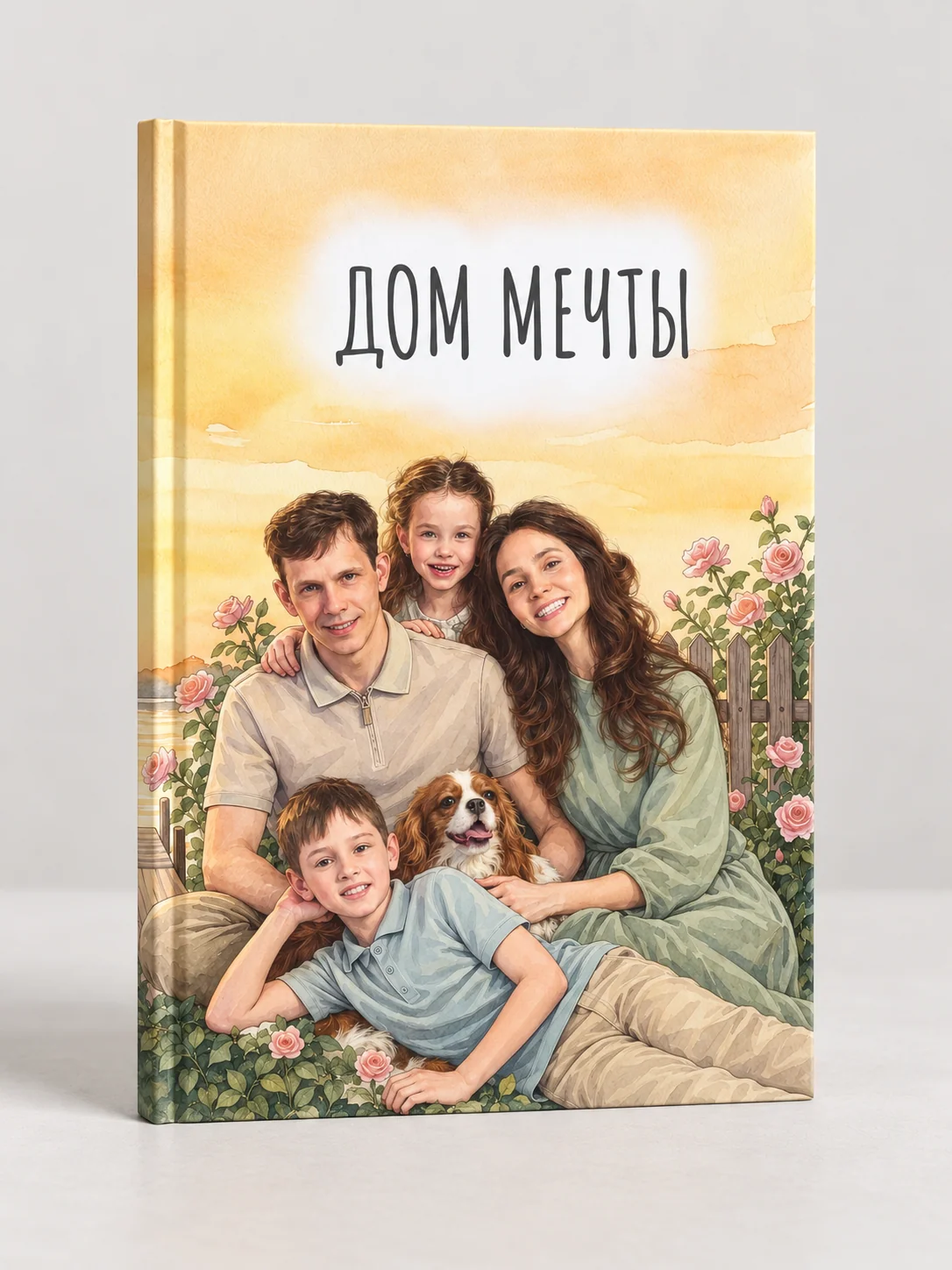 Обложка книги «Дом мечты»: родители, двое детей и собака